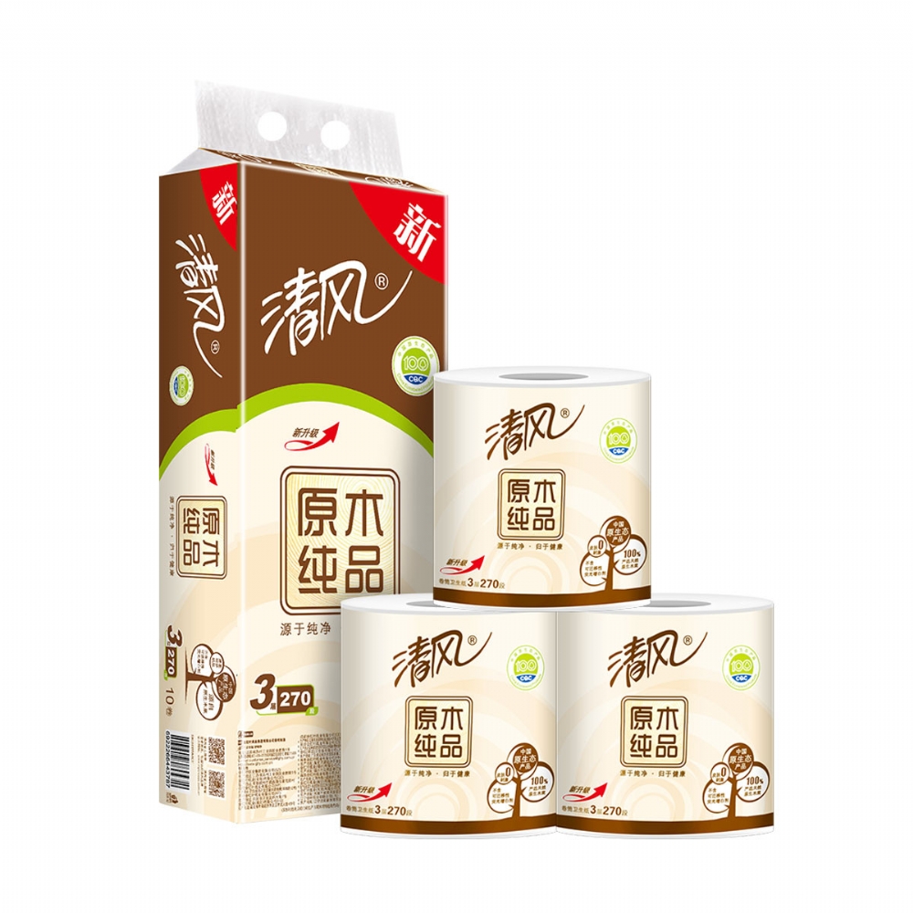 清风原木纯品卫生纸卷纸